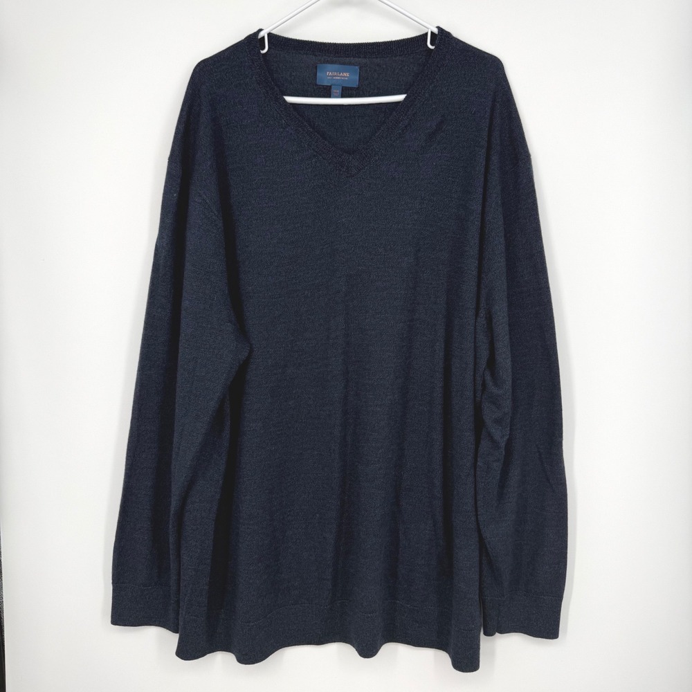 Fairlane Mens XXXL V Neck Sweater 100% Merino Wool Soft Dark Gray Preppy Classic